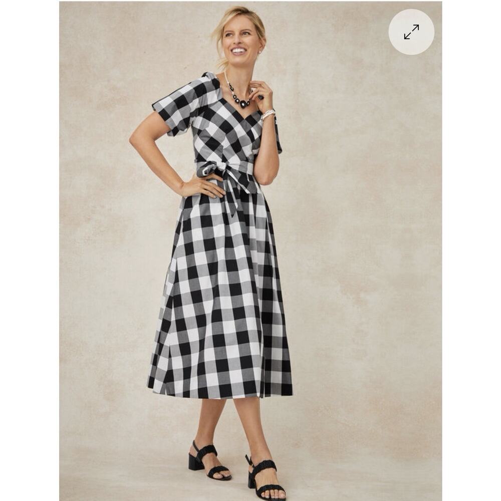 New Talbots Women's 18W Black White Zinnia Gingham Fit & Flare Poplin Dress